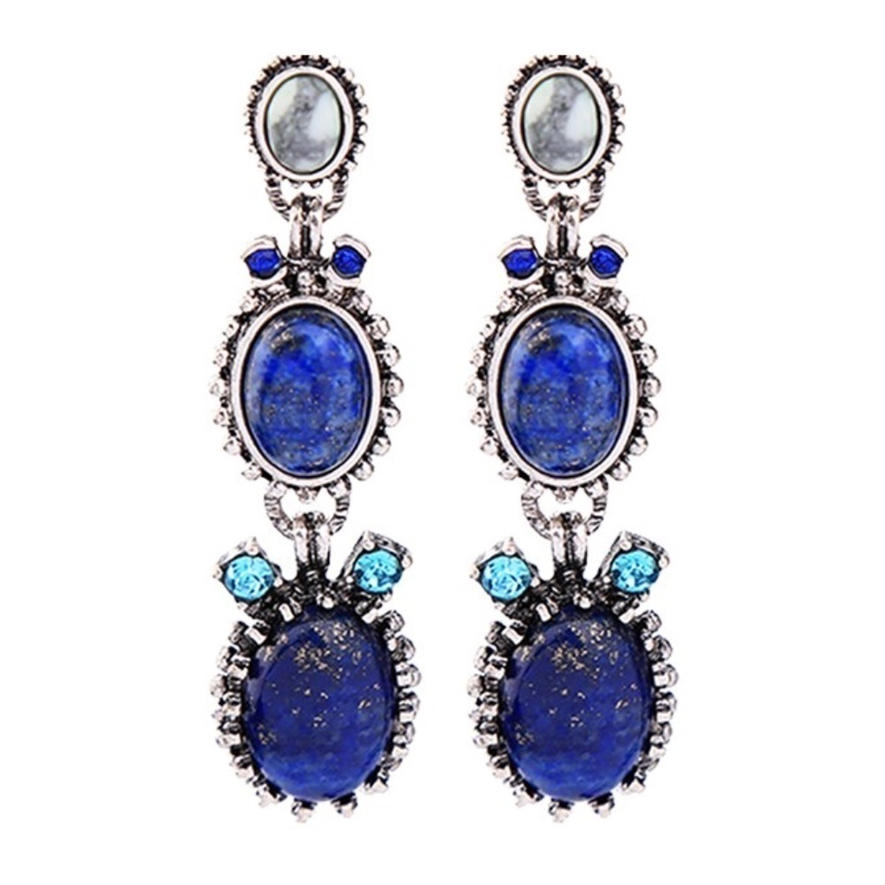 Blue Oval Lapis Drop Earrings